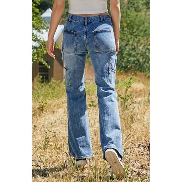 John Galt Medium Blue Natalia Low Rise Carpenter Jeans - Size Small - NWT - Picture 3 of 8